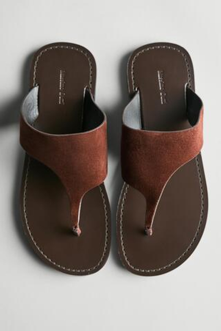 Massimo Dutti Сандалии с разделителем для пальцев ног из натуральной кожи, бургунди