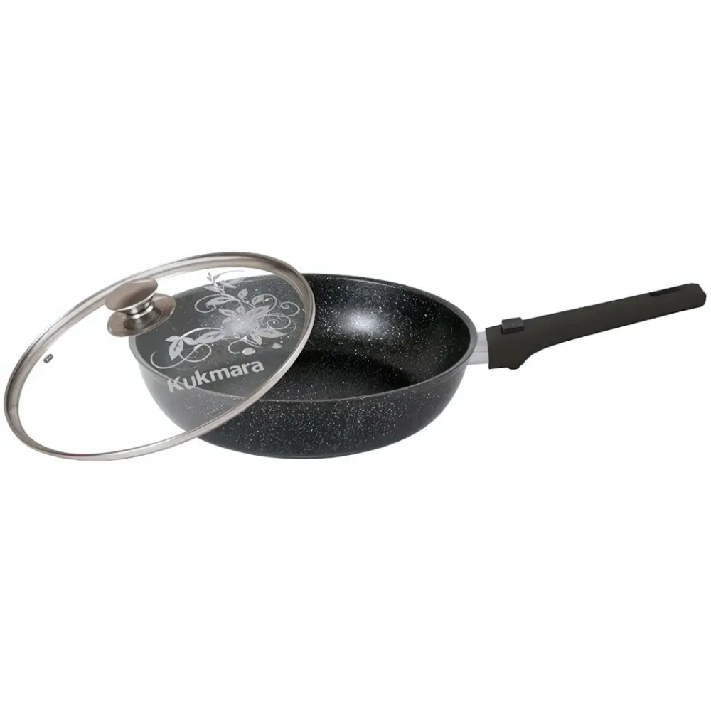 Сковорода 26*6см со съемной ручкой и стекл. крышкой «Мраморная» (темный мрамор) смт26604а