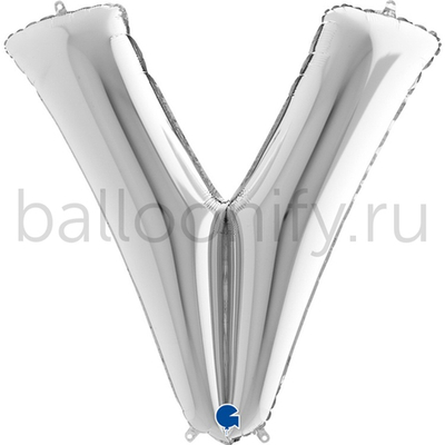 Фольгированная фигура, Буква V 100 см Silver