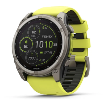 Смарт-часы Garmin Fenix 8 - 51 мм,SOLAR, Sapphire, серый корпус, салатовый силиконовый ремешок