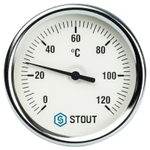 Термометр биметаллический с погружной гильзой Stout, корпус 80 мм, гильза 75 мм, 0-120С