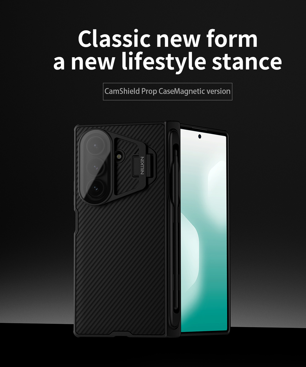 Чехол с MagSafe на Samsung Galaxy Fold 7, серия CamShield Prop Magnetic от Nillkin (версия с прозрачной крышкой объектива и стилусом)