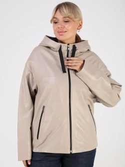 Кожаная куртка демисезонная с капюшоном короткая