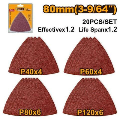 Набор шлифовальных листов дельтавидных 20шт. P40-P120 оксид алюминия INGCO AKTS080201
