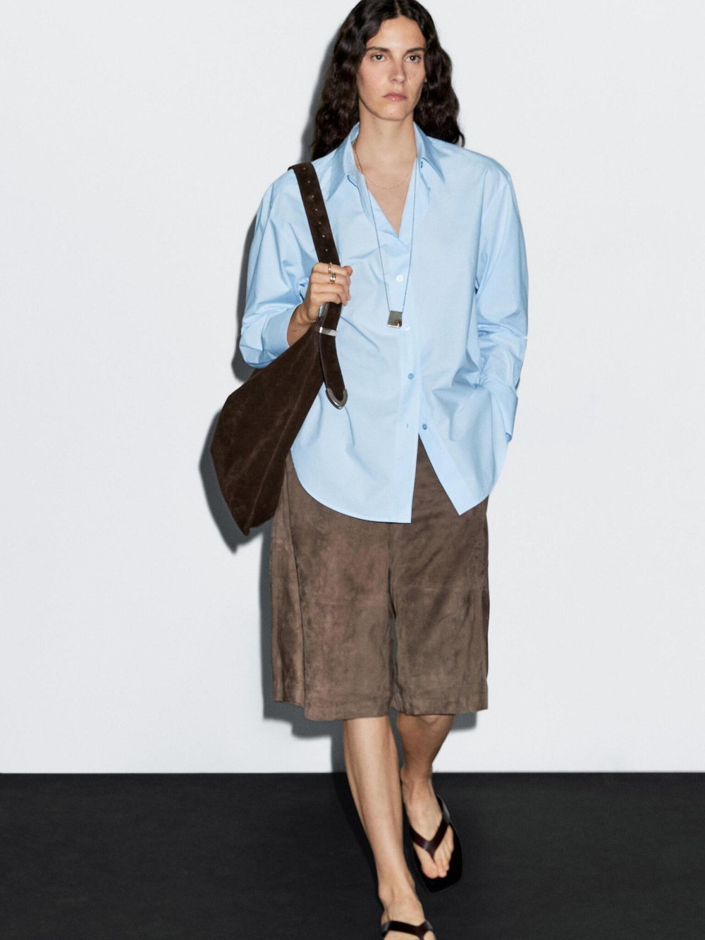 Massimo Dutti Рубашка из 100% хлопкового поплина, светло-голубой