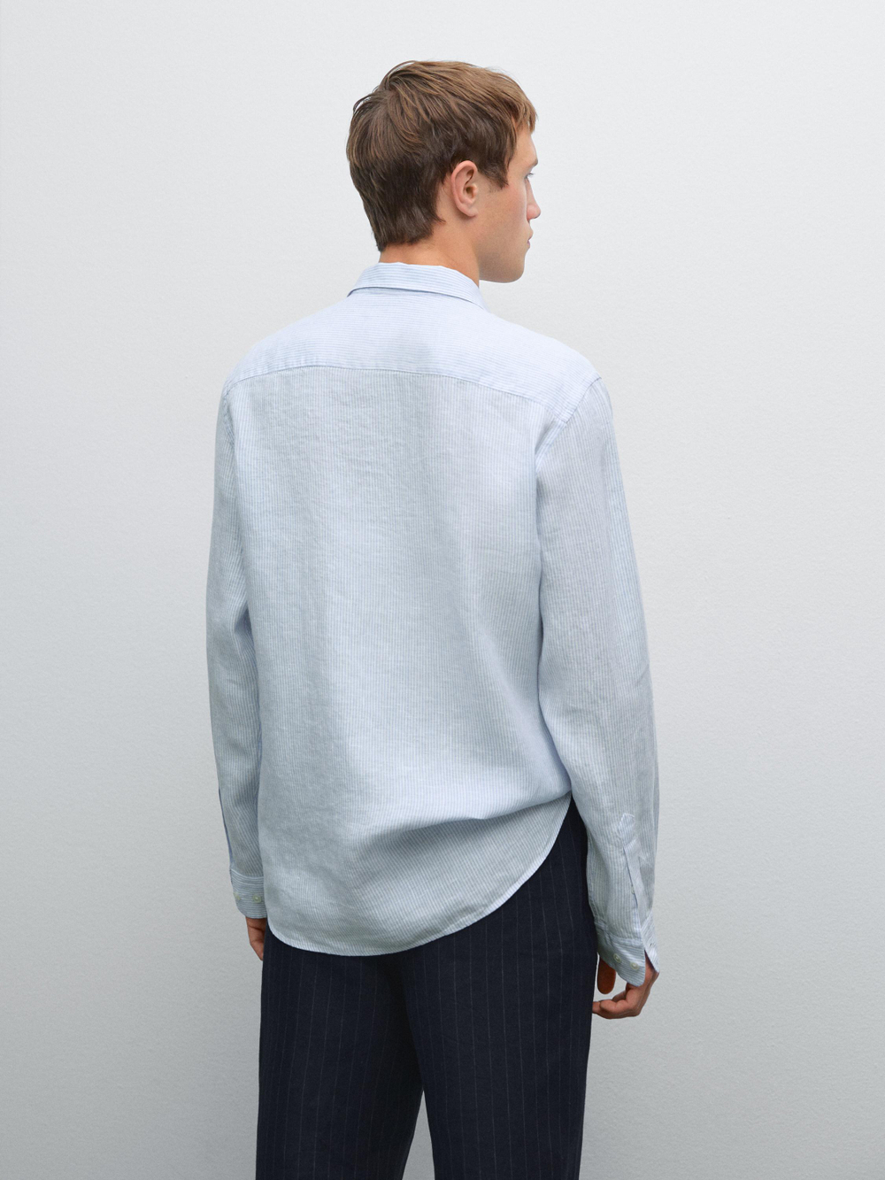 Massimo Dutti Льняная рубашка приталенного кроя, небесно-голубой