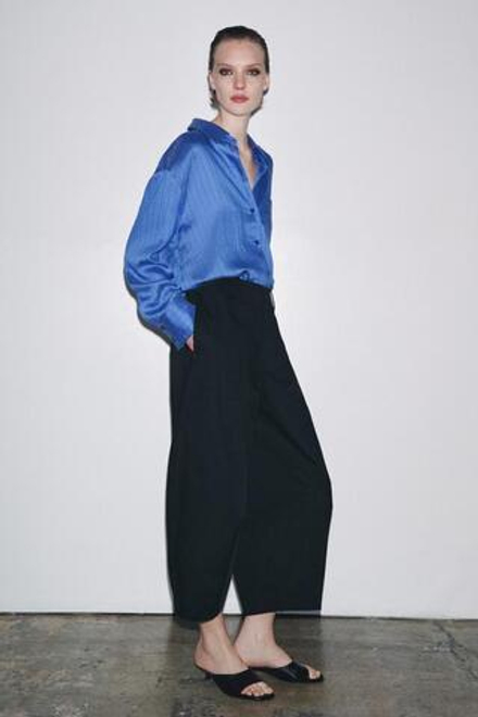 ZARA УКОРОЧЕННЫЕ БРЮКИ-БАЛЛОНЫ ZW COLLECTION, МОРСКОЙ СИНИЙ