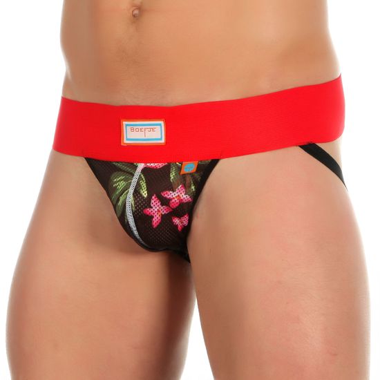 Мужские трусы джоки черные с принтом с красной резинкой Boefje