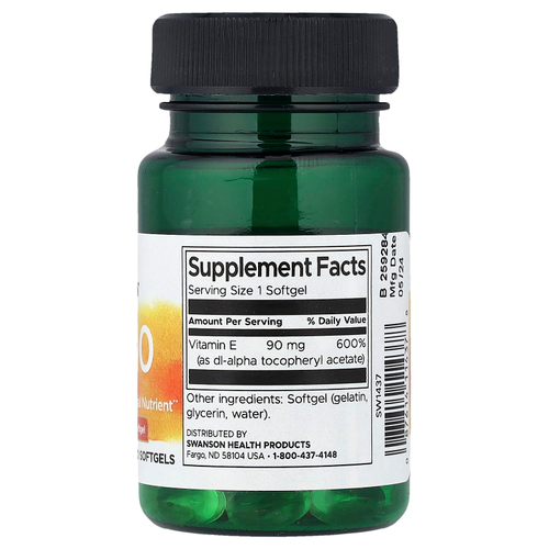 Swanson Vitamins, E-200, витамин E, 90 мг (200 МЕ), 60 капсул
