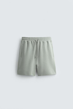 ZARA ШОРТЫ-ДЖОГГЕРЫ RELAXED FIT ИЗ ТКАНИ INTERLOCK, ЛИНЯЛЫЙ ЗЕЛЕНЫЙ