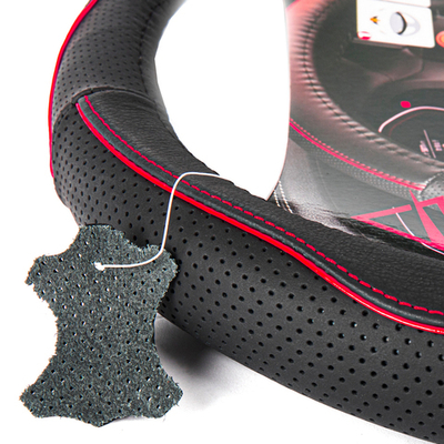 Оплетка на руль (M 38 см нат. кожа) черная с перфорацией с красными линиями ARNEZI A0501022