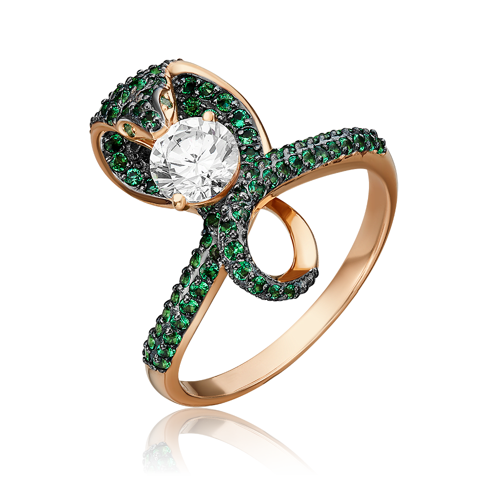 Кольцо «Кобра» из красного золота с фианитами