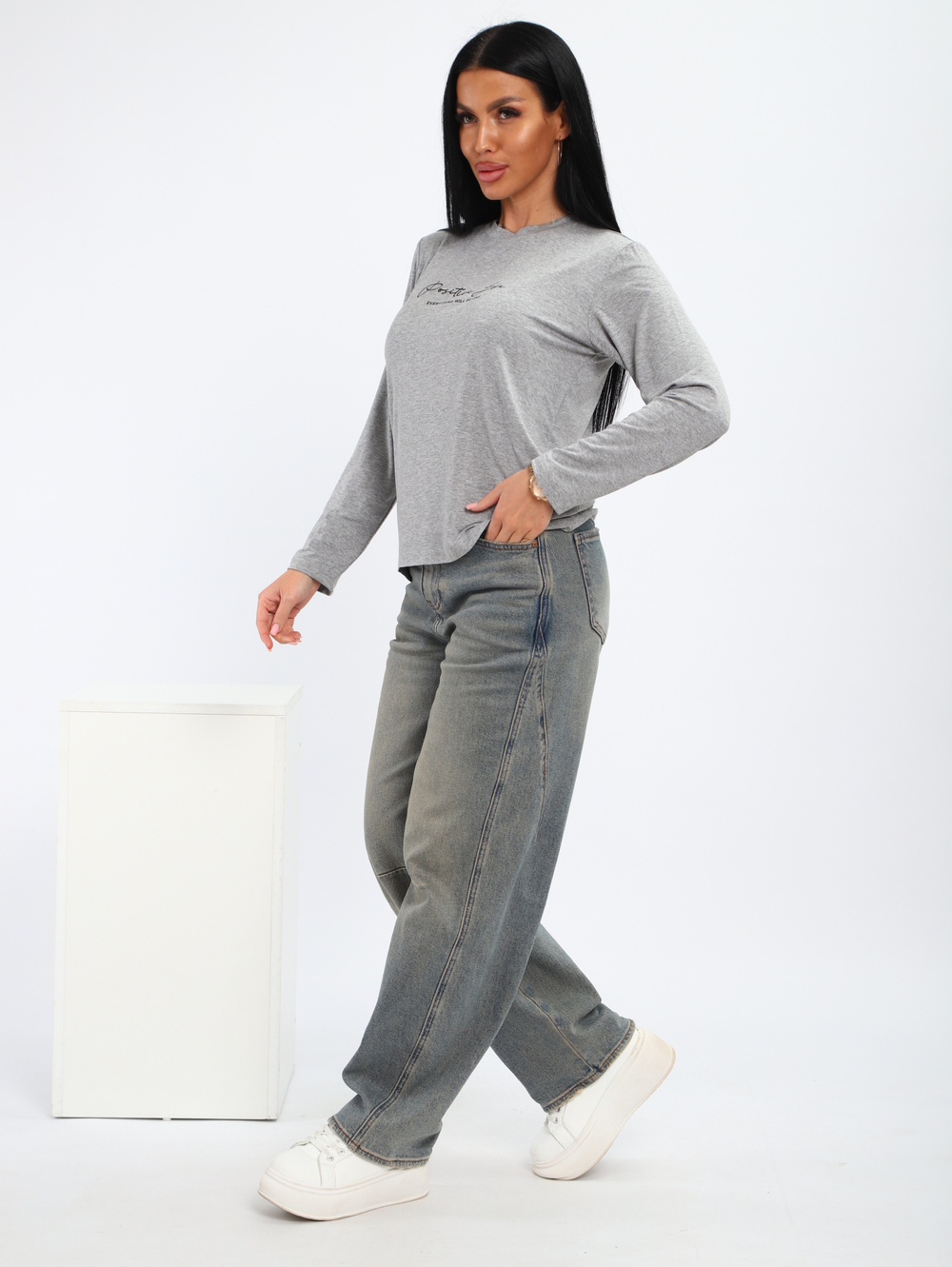 Лонгслив серый меланж