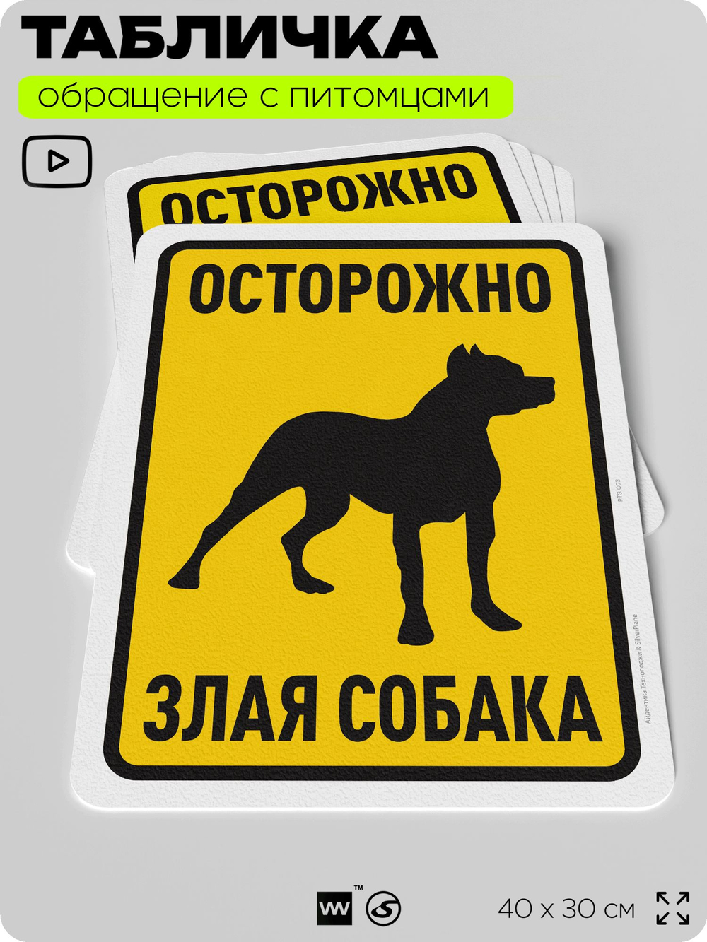 Табличка "Осторожно, злая собака" на дверь и забор, для двора, дома, подъезда, 40х30 см, Silver Plane x Айдентика Технолоджи