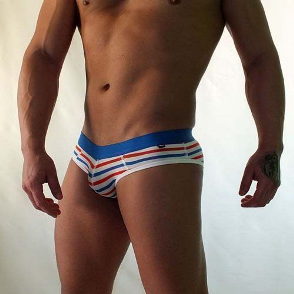 Трусы мужские брифы в разноцветную полоску с синей резинкой Van Baam VB-707-JN07
