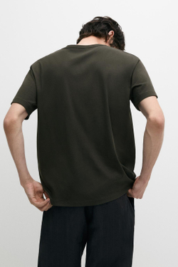 Massimo Dutti Футболка из 100% хлопка с декоративными деталями на плечах, темно-зеленый