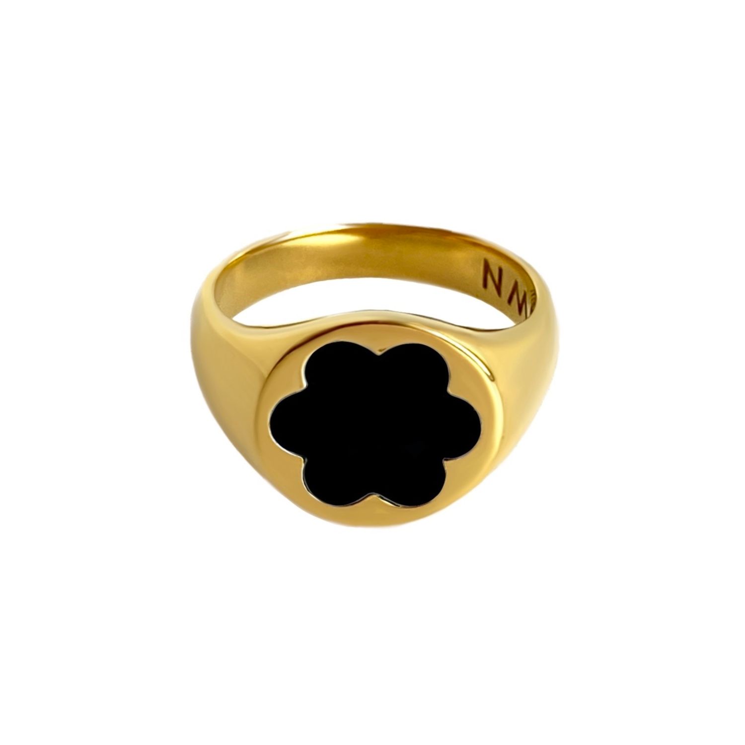 Кольцо-печатка Gold Forget-Me-Not Ring – Black