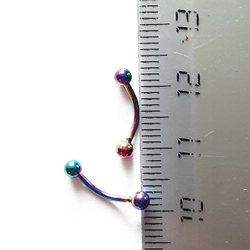 Микробанан 8 мм с шариками 3 мм, толщина 1,2 мм для пирсинга брови. Сталь 316L, радужное анодирование. 1 шт