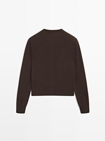 Massimo Dutti Кардиган из 100% шерсти с золотистыми пуговицами, коричневый
