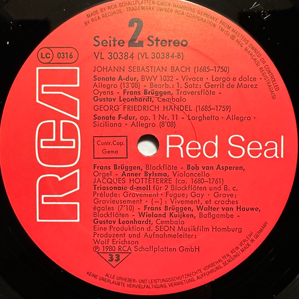 Франс Брюгген - Вивальди, Бах, Гендель, Оттетер (Германия 1980г.)