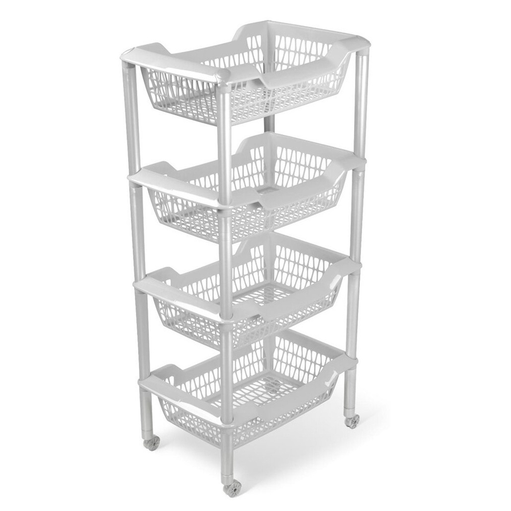 Этажерка универсальная "Джета" 4 корзины на колесиках (светло-серая)
