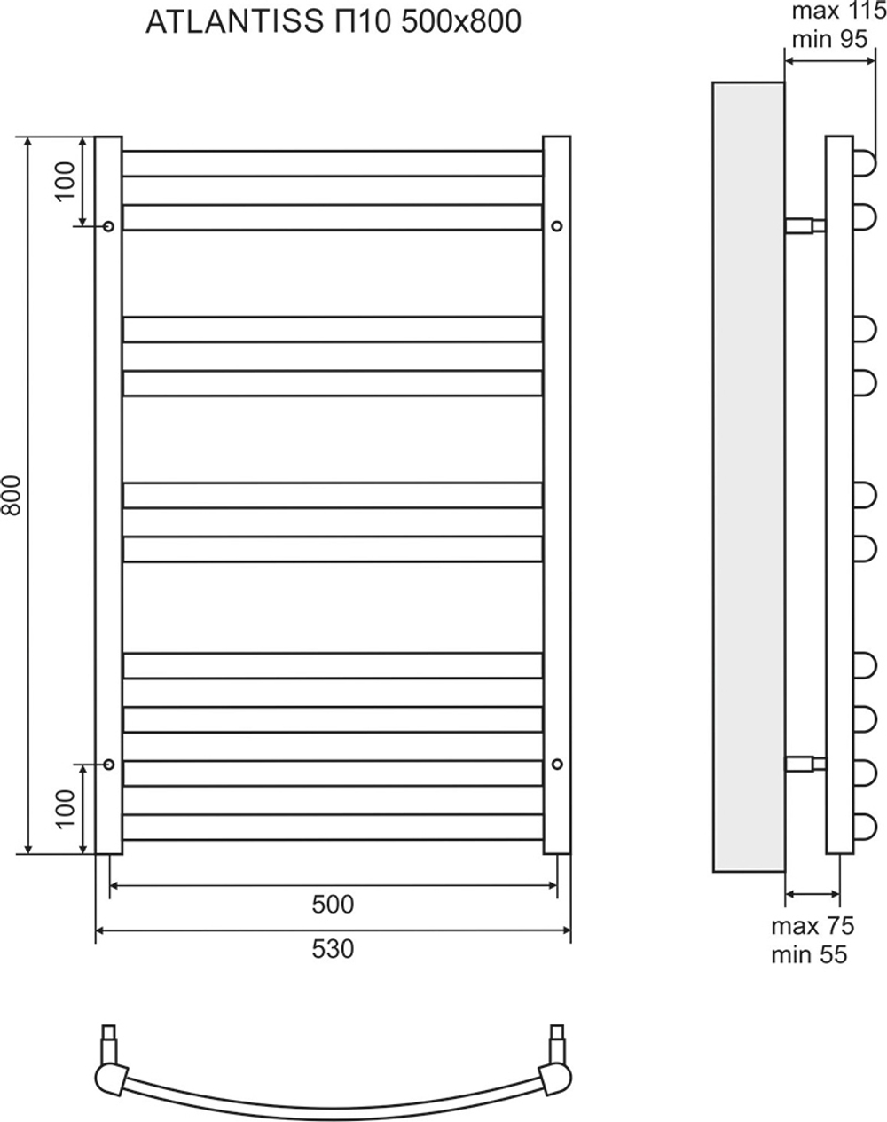 Полотенцесушитель электрический Lemark Atlantiss LM32810RE П10 500x800, левый/правый