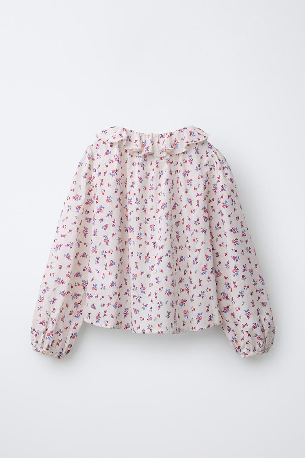 ZARA РУБАШКА С ЦВЕТОЧНЫМ ПРИНТОМ И ВОЛАНАМИ, ЭКРЮ/КРАСНЫЙ
