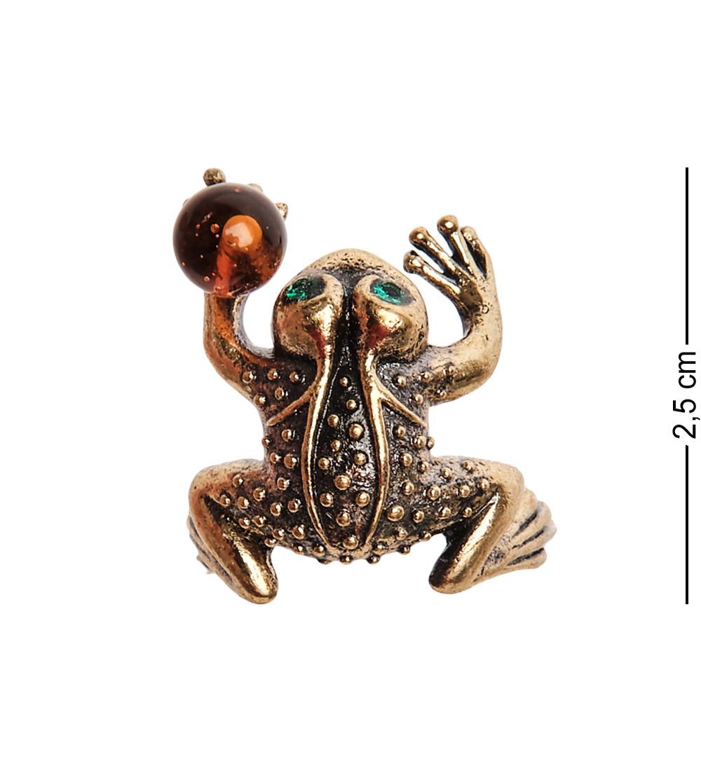 AM-2673 Кольцо «Лягушка с шариком» (латунь, янтарь)