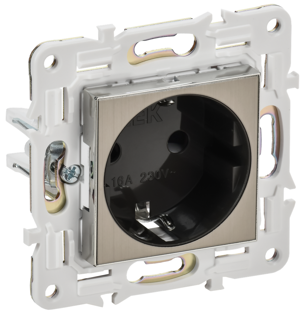 SKANDY Розетка с заземлением с защитными шторками 16А SK-R04N металл никель IEK
