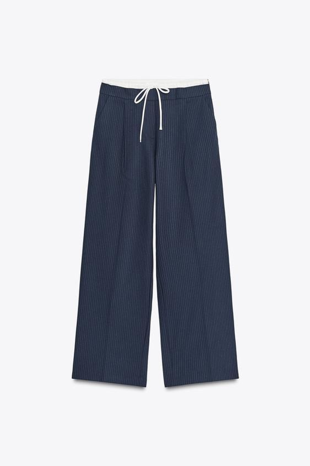 ZARA БРЮКИ С ШИРОКИМ ДВОЙНЫМ ПОЯСОМ, СИНИЙ