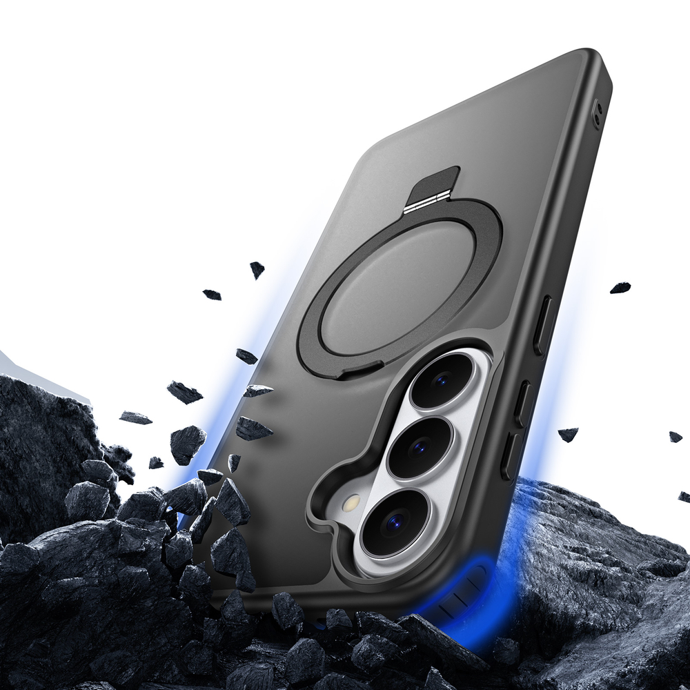Матовый черный чехол с MagSafe для Samsung Galaxy S26, серия Yind Series Case от Dux Ducis (версия с магнитной откидной подставкой)