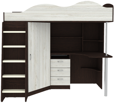 Кровать-чердак КарИВи Пионер с деревянной лестницей Венге Винтерберг