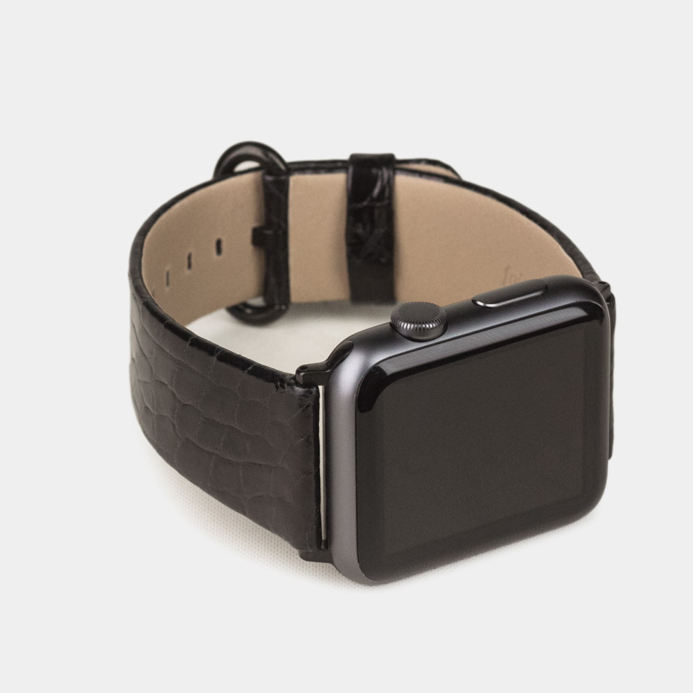 Ремешок для Apple Watch 44/45/46 mm из кожи аллигатора, цвета черный лак