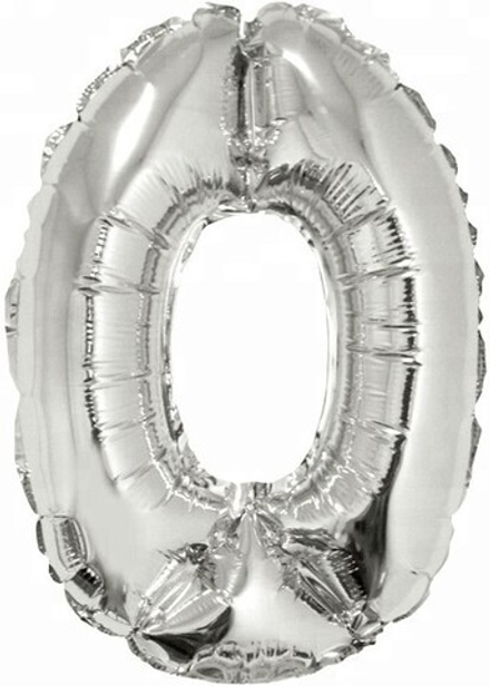 Шар с клапаном (16''/41 см) Мини-цифра, 0, Серебро