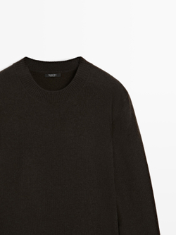 Massimo Dutti Свитер из смесовой шерсти с круглым вырезом, коричневый