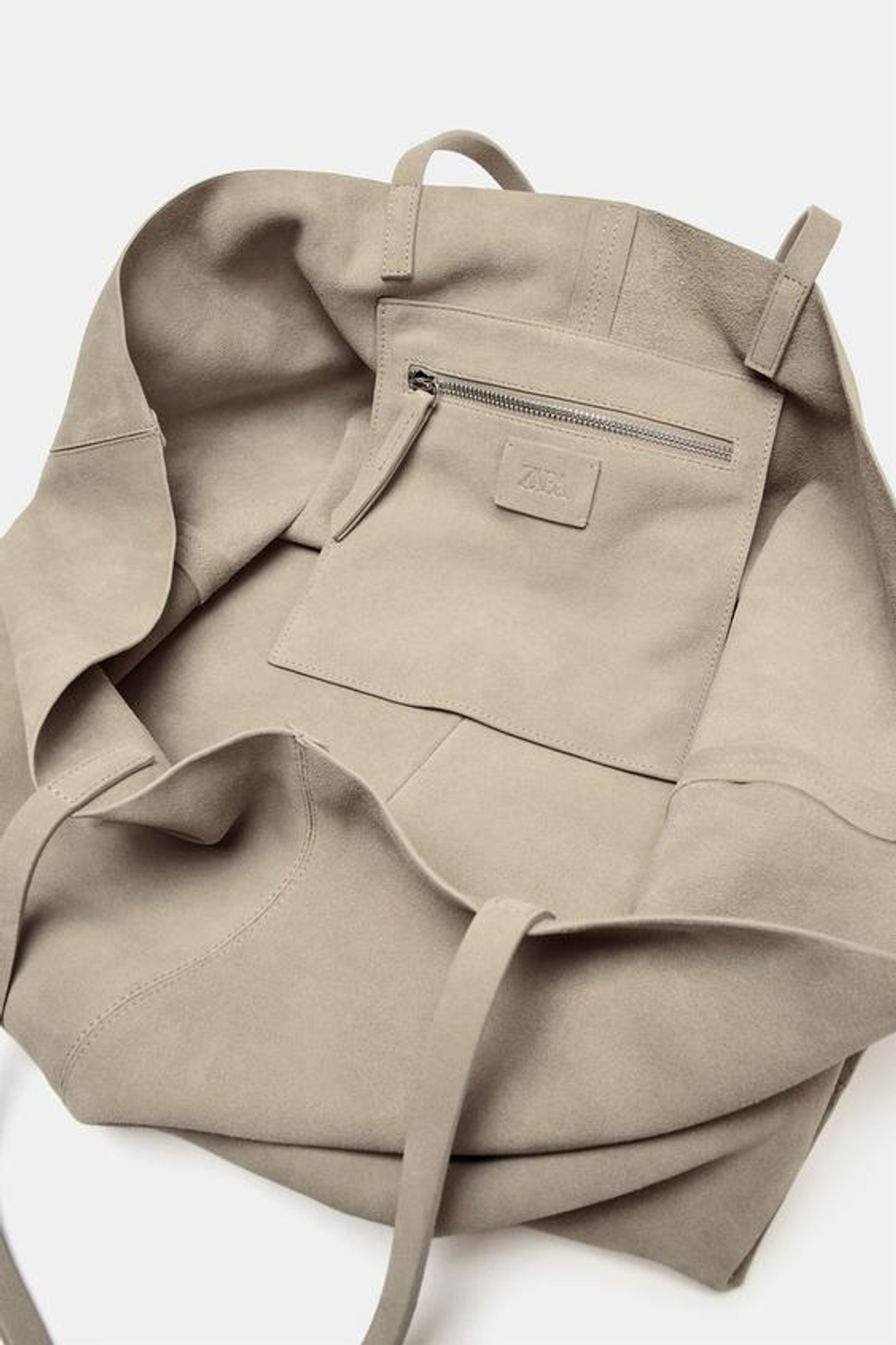 ZARA ЗАМШЕВАЯ СУМКА-ШОПЕР MAXI, ПЕСОЧНЫЙ/КОРИЧНЕВЫЙ