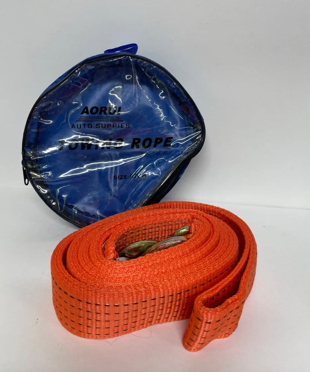 8Т-4.5М / Трос буксировочный для автомобиля, 8 тонн, 4.5 метра, оранжевый, с крюками, AORUI, TG (1 шт.)