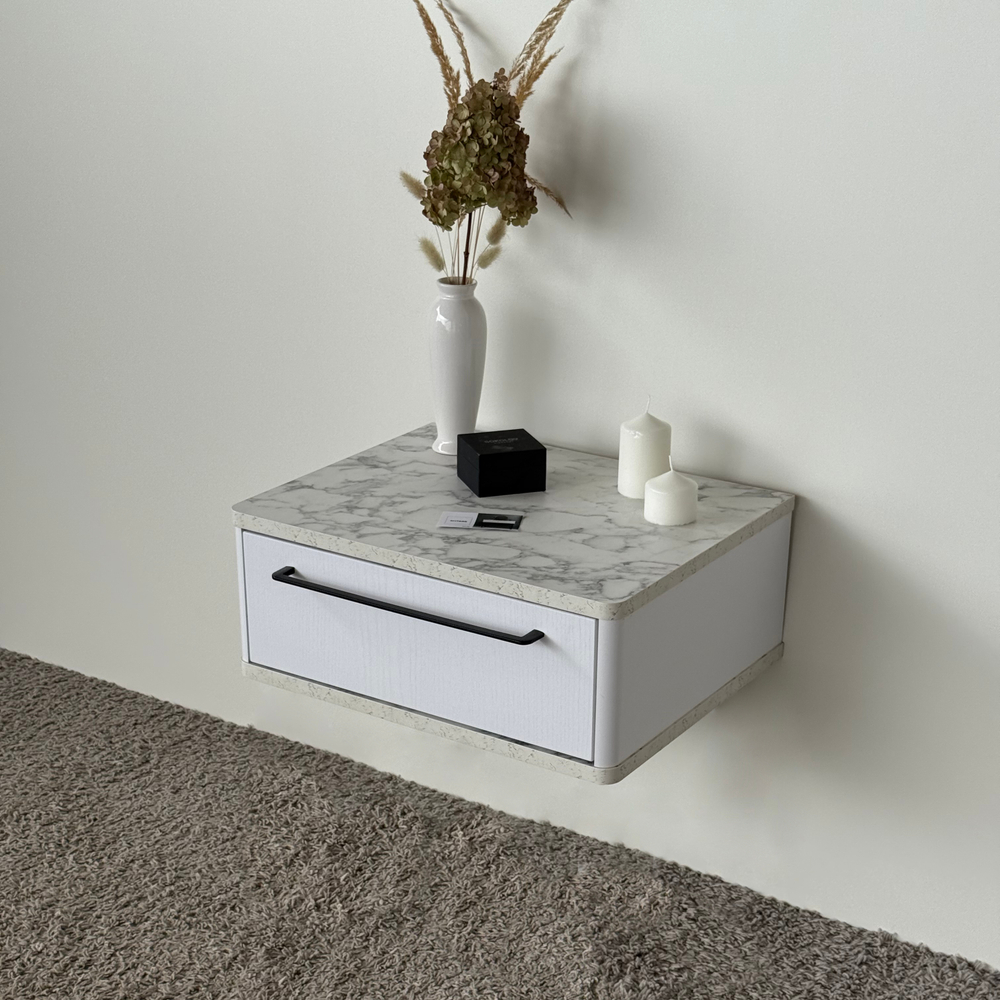 Тумба прикроватная подвесная ROYAL 5200 эко (Мрамор Каррара-р.черная)