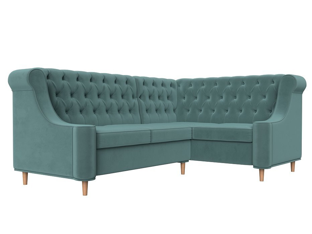 Диван кухонный угловой Бронкс правый угол, Бирюзовый, Велюр, 110362