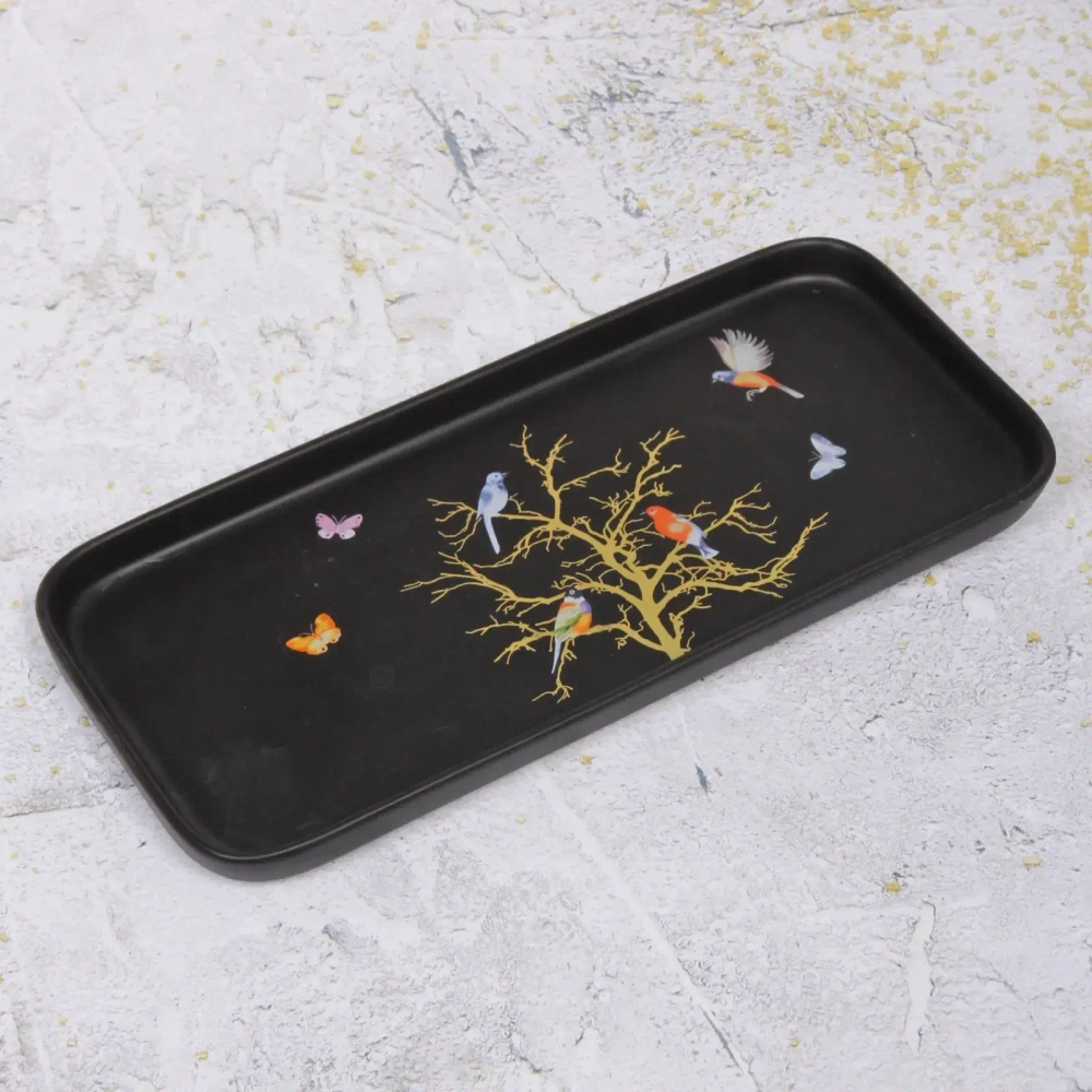 Блюдо керамическое для сервировки «Райский сад» 32,5*15*2,5см, черное