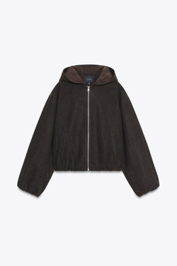 ZARA КУРТКА С КАПЮШОНОМ И ЭЛАСТИЧНЫМ НИЗОМ, КОРИЧНЕВЫЙ