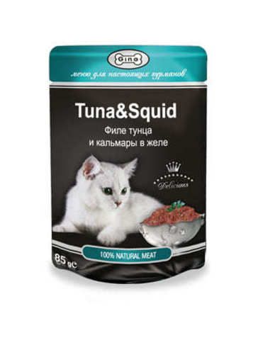 GINA влажный корм для кошек с тунцом и кальмаром в желе