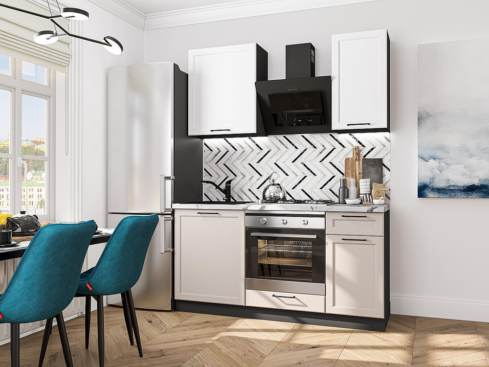 Прямая модульная кухня Барселона-06 Белый/Кашемир - Graphite 2140*1600*600