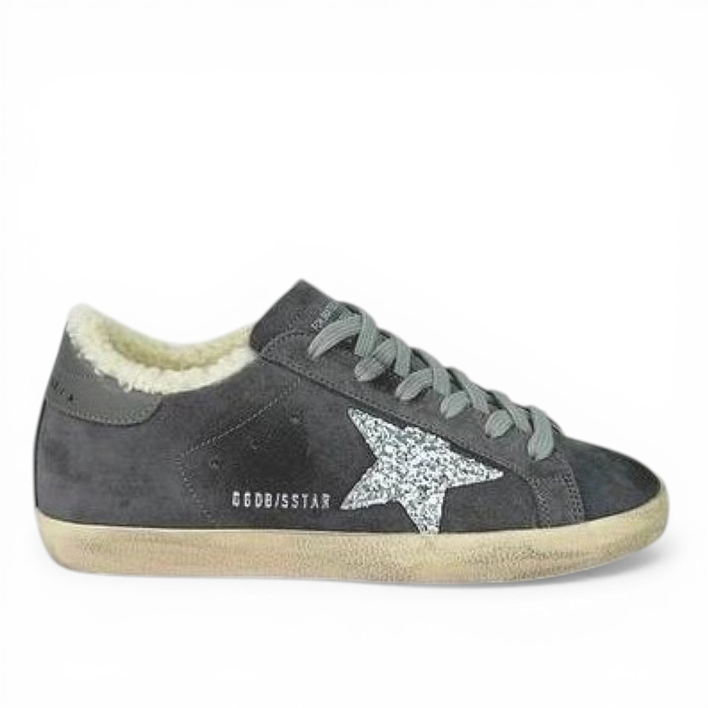Зимние Golden Goose Super Star / Замша серая / серебро зв