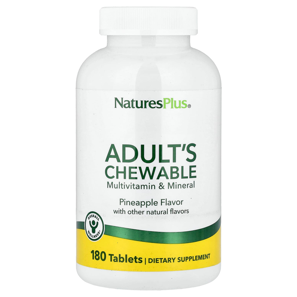 NaturesPlus, жевательные мультивитамины и минералы для взрослых, со вкусом ананаса, 180 таблеток