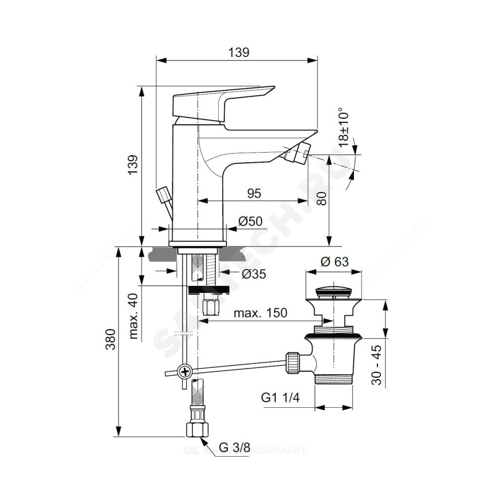 Смеситель для биде одноручный TESI Ideal Standard A6579AA