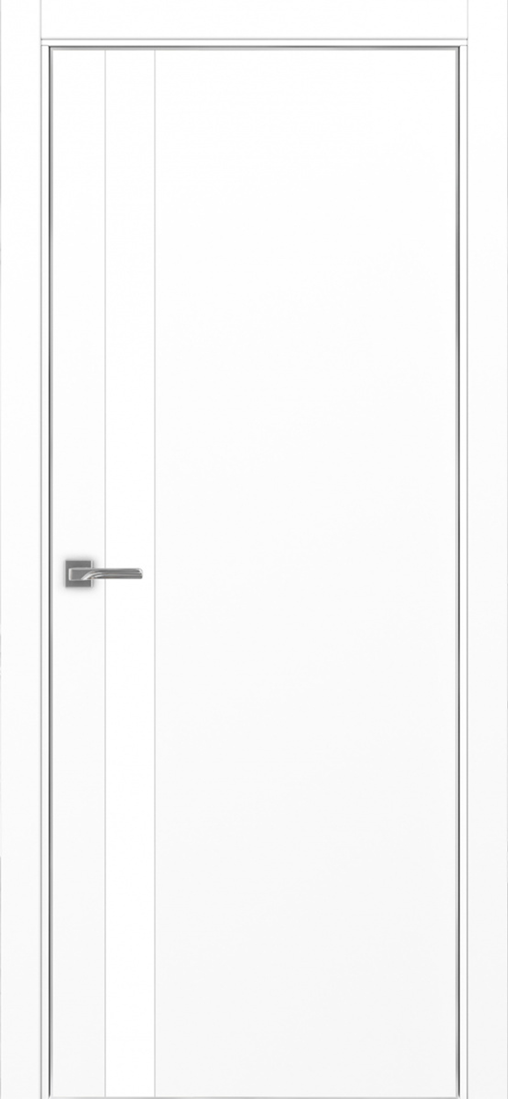 Межкомнатная дверь Optima Porte НЕАПОЛЬ 211 Белое стекло, Алюминиевая кромка SC (матовое серебро) с 4-х сторон