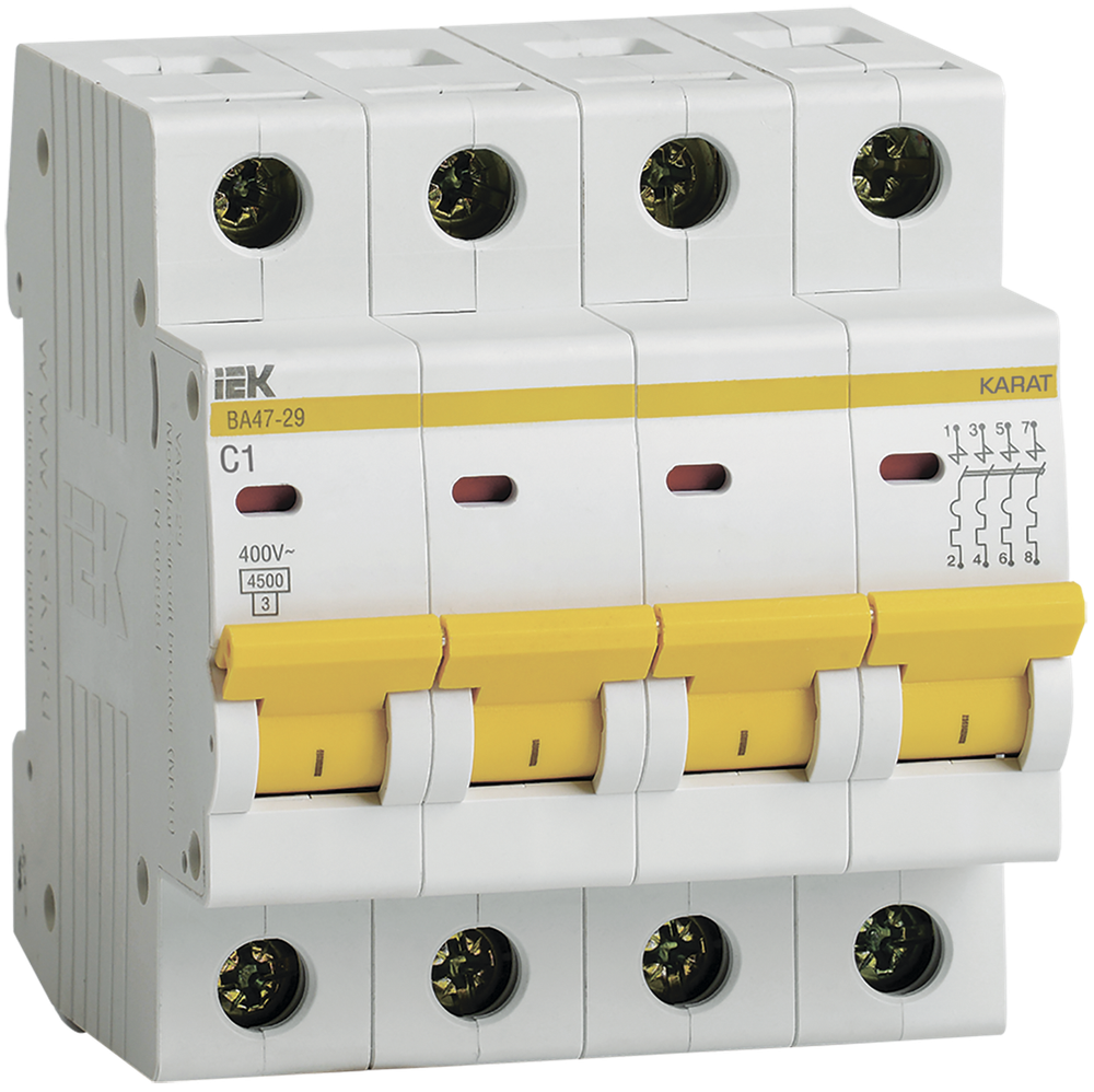 KARAT Автоматический выключатель ВА47-29 4P C 1А 4,5кА IEK