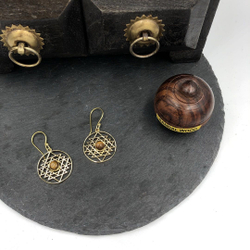 Серьги Shri Yantra тигровый глаз из латуни
