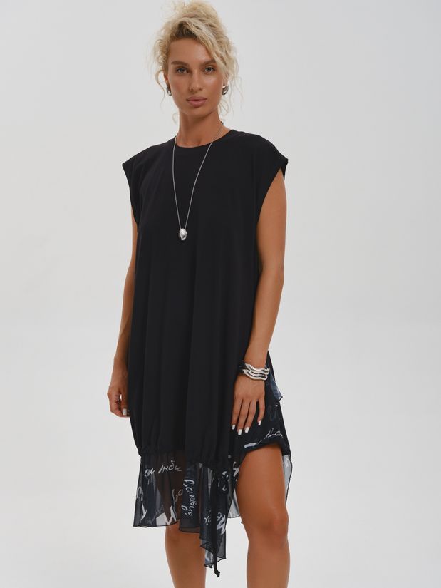 Платье с воланами буквы, черный